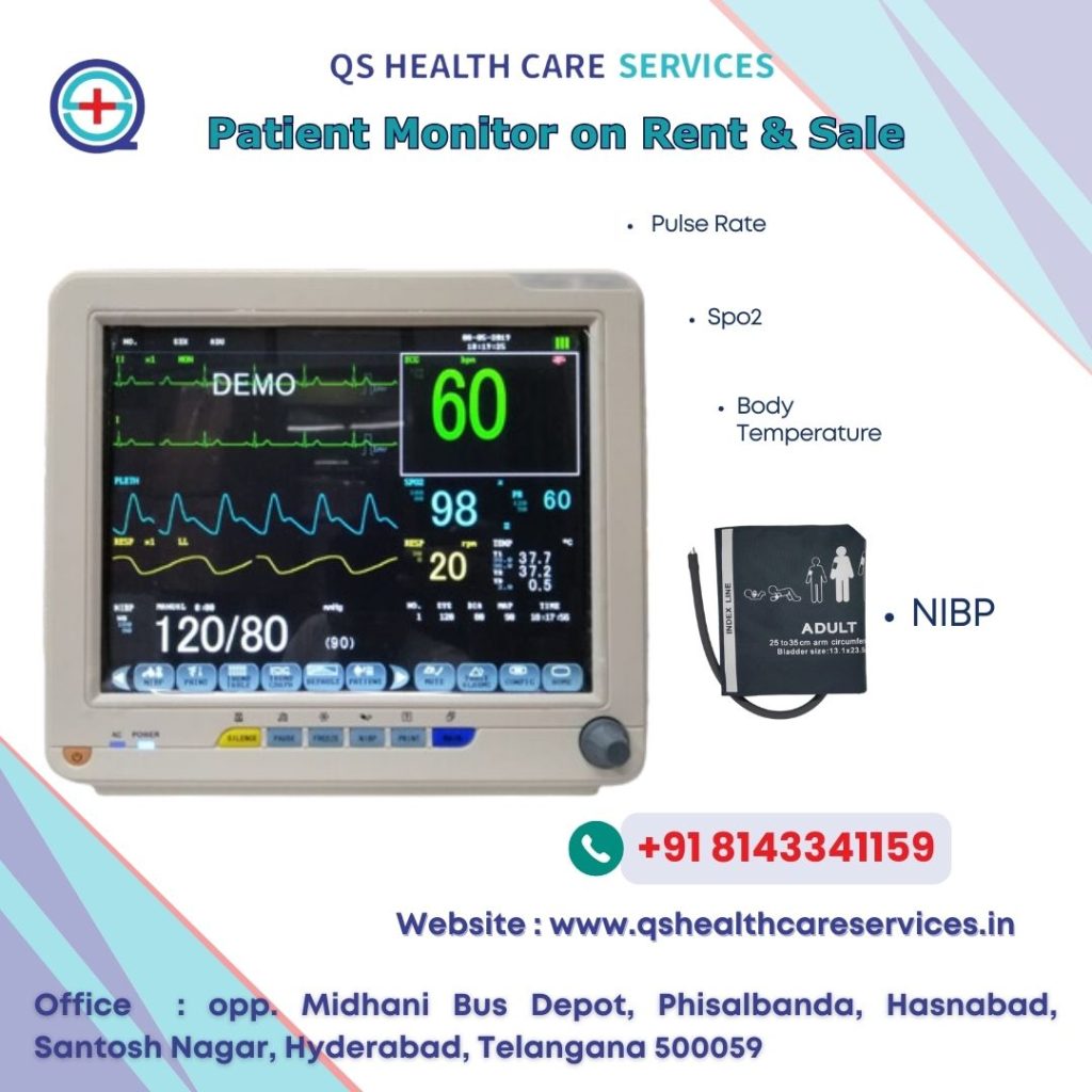 Patient monitor for rent and sale in Hyderabad & Secunderabad with ICU multipara monitoring system for home care and hospital use by QS Healthcare Services