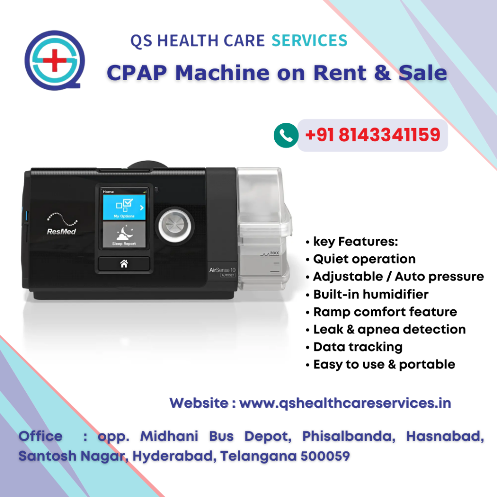 CPAP Machine Rental in Suchitra with 24/7 Home Delivery by QS Healthcare Services. Auto CPAP Machine on Rent for sleep apnea therapy with delivery in 1 hour across Suchitra, Hyderabad