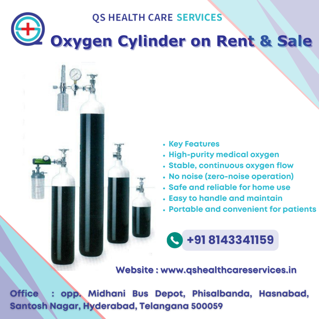 Medical oxygen cylinder for sale in Shaikpet with 24/7 home delivery by QS Healthcare Services for home oxygen therapy and emergency respiratory care.