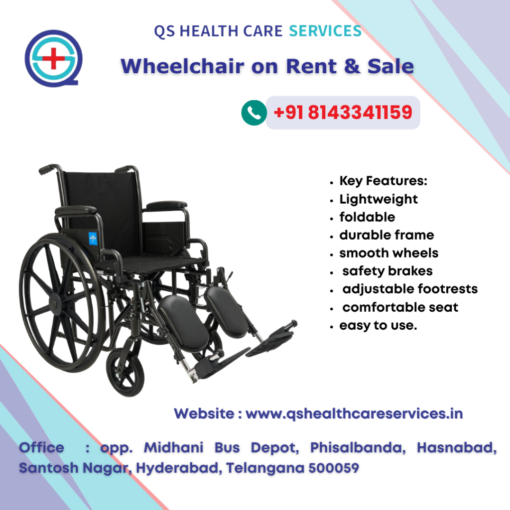 Manual wheelchair on rent in Madhapur with fast home delivery for elderly care, post-surgery recovery, disability support, and home healthcare.