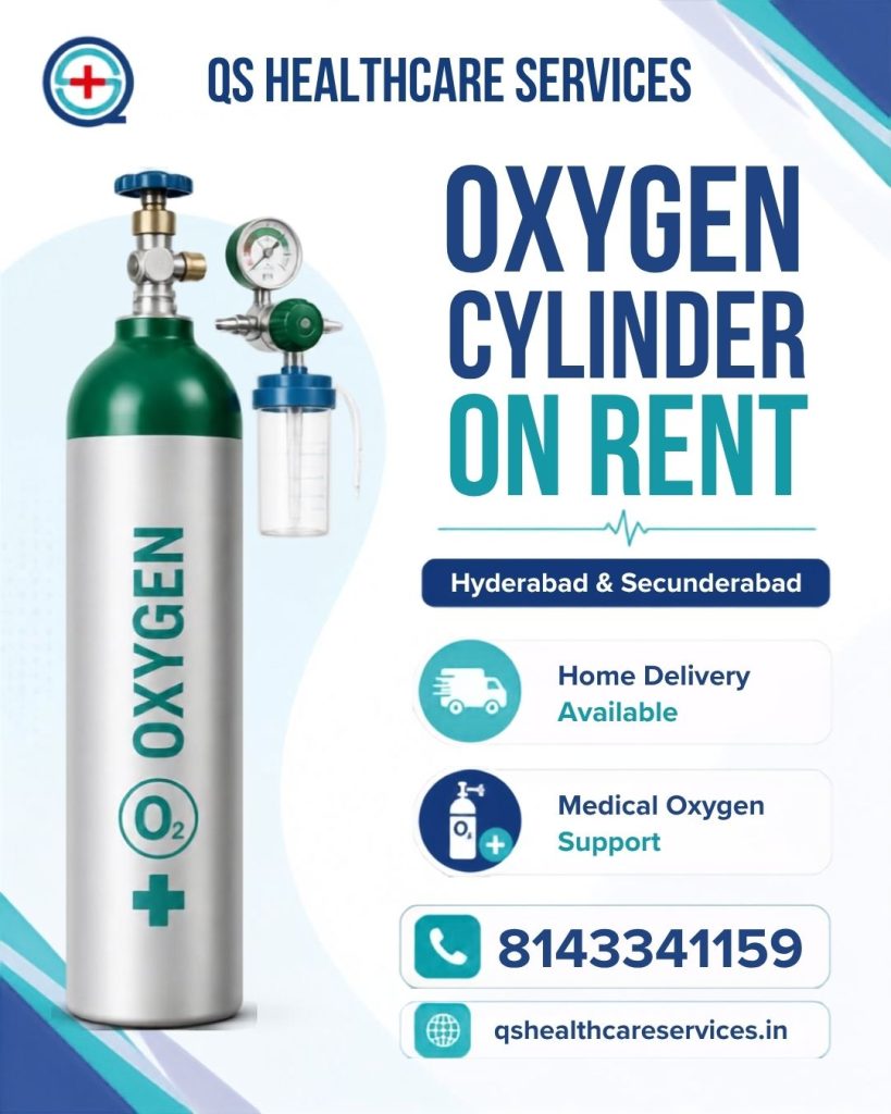 Medical oxygen cylinder on rent and for sale in Lakdikapul, Hyderabad with home delivery for patient care and home oxygen support